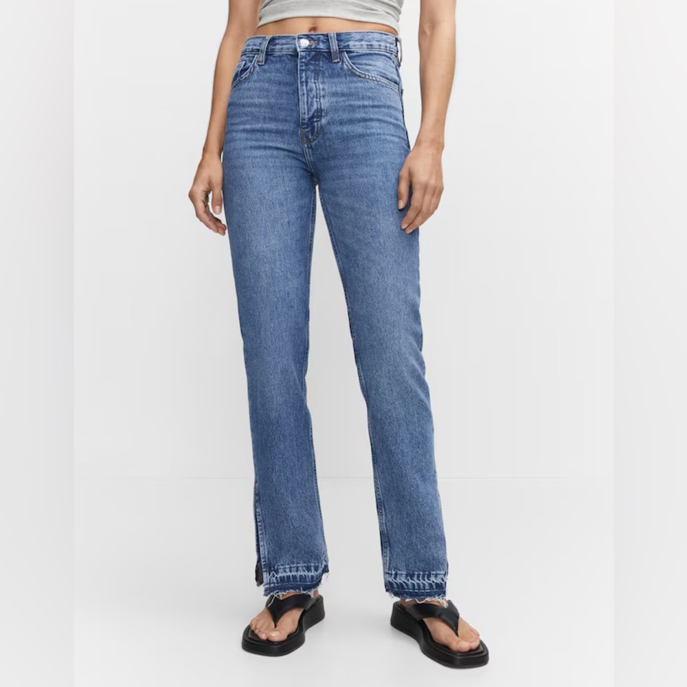 Mango High Rise Straight Jeans with Slits